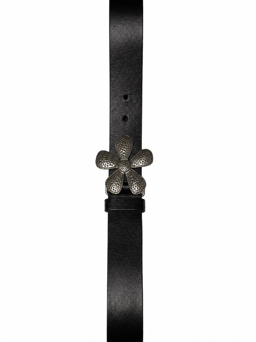 Silpada Designs Genuine Italian Leather Black Belt Silver Flower Buckle Size L